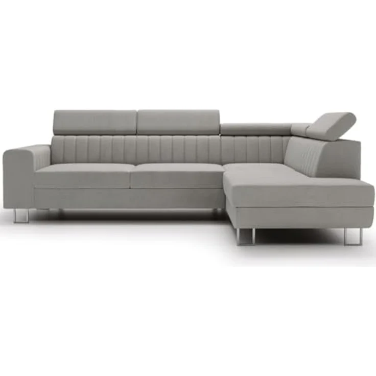 GrainGold Ecksofa mit Schlaffunktion und Bettkasten BERONA L - 255x190 cm, Grau, verstellbare Kopfstützen, Samt – Bild 5