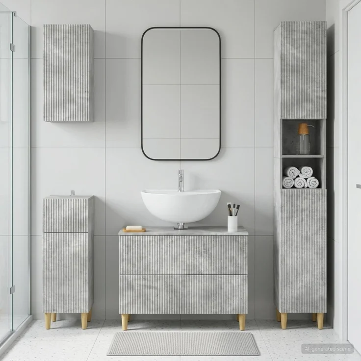 vidaXL 4-teiliges Badezimmer-Schrank-Set ARNHEM Betongrau 3417930 – Bild 1