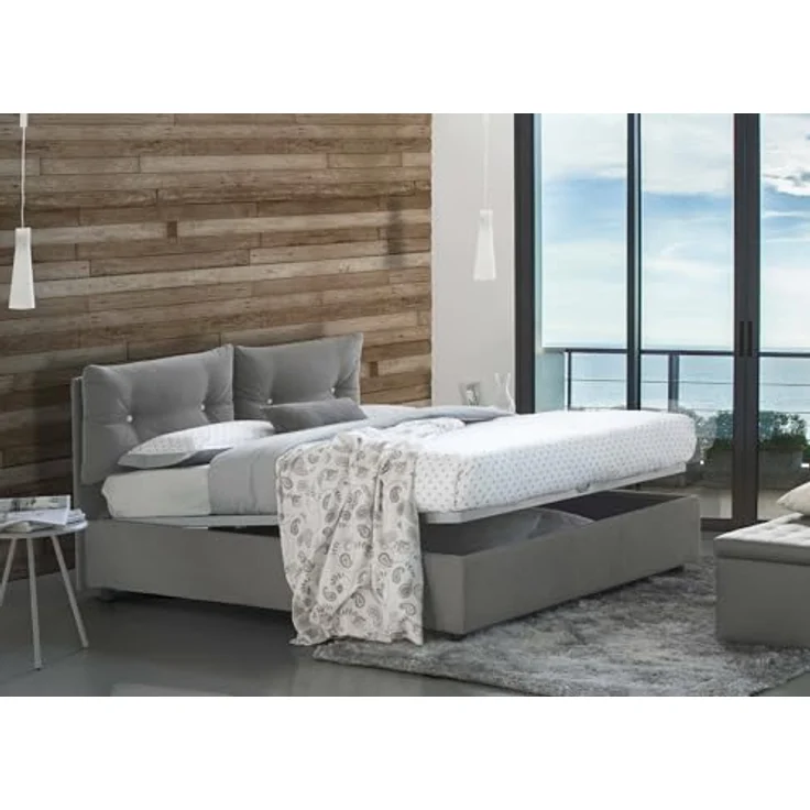 Talamo Italia - Angelica Queen-Size-Bett, Bettkasten mit Stoffbezug, 100 % Made in Italy, Öffnung vorne, inklusive Matratze 120 x 190 cm, Grau – Bild 4