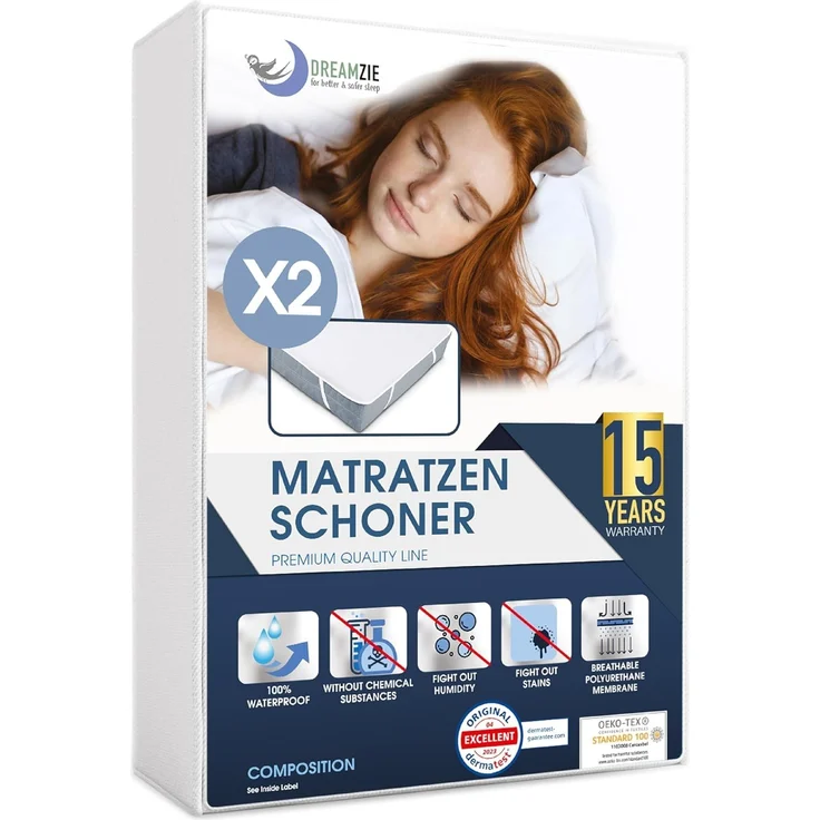 Dreamzie Matratzenschoner 80x200 cm Wasserdicht (2er-Set) Oeko-TEX Zertifiziert - Atmungsaktive Matratzenauflage – Bild 1