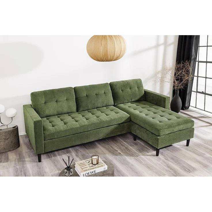 riess-ambiente Ecksofa STOCKHOLM 220cm grün · Couch mit Cordbezug und Federkern, Einzelartikel 1 Teile, 3-Sitzer in L-Form · inkl. Kissen · Ottomane rechts & links · Retro – Bild 2
