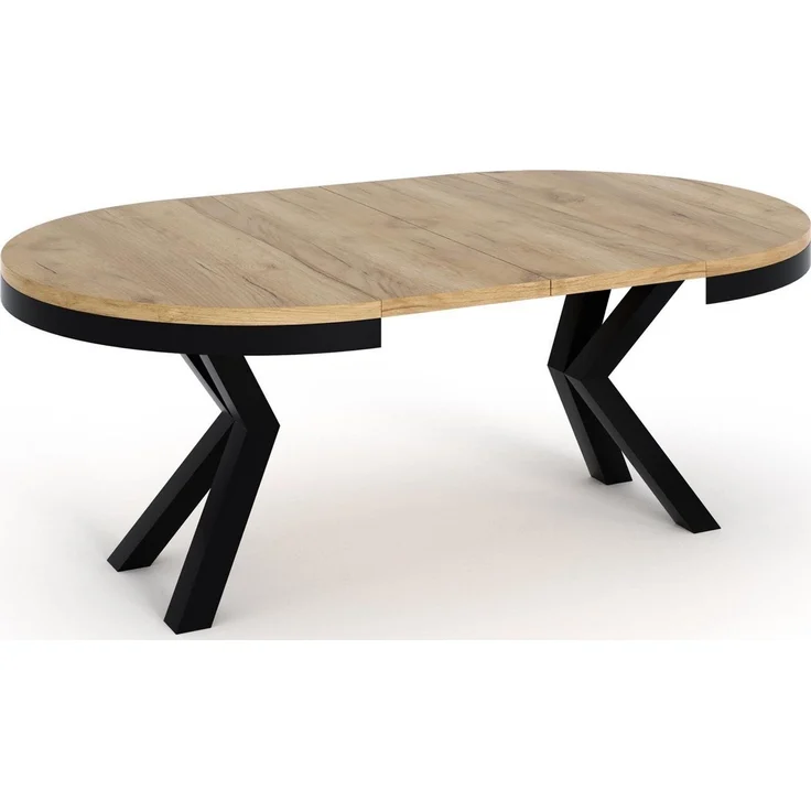 WFL GROUP Esstisch Clara im Loft-Stil rund ausziehbar mit schwarzen Metallbeinen (MADE IN EU, erhältlich in zwei Größen – 100/120 cm, ausziehbar auf 180/200 cm), platzsparender Industrial Tisch in Holzoptik für Wohnzimmer oder Küche – Bild 3