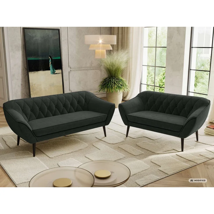 Skandinavisches Sofa Set PIRS 3-2, Komplettset, Wellenfederung, schwarze Füße, Sitzgruppe, Polstermöbel Set - Dunkelgrau Stukture – Bild 5