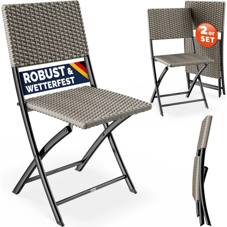 Casaria Klappstuhl, Polyrattan 2er Set 120kg Belastbarkeit Platzsparend Klappbar Leicht – Bild 1
