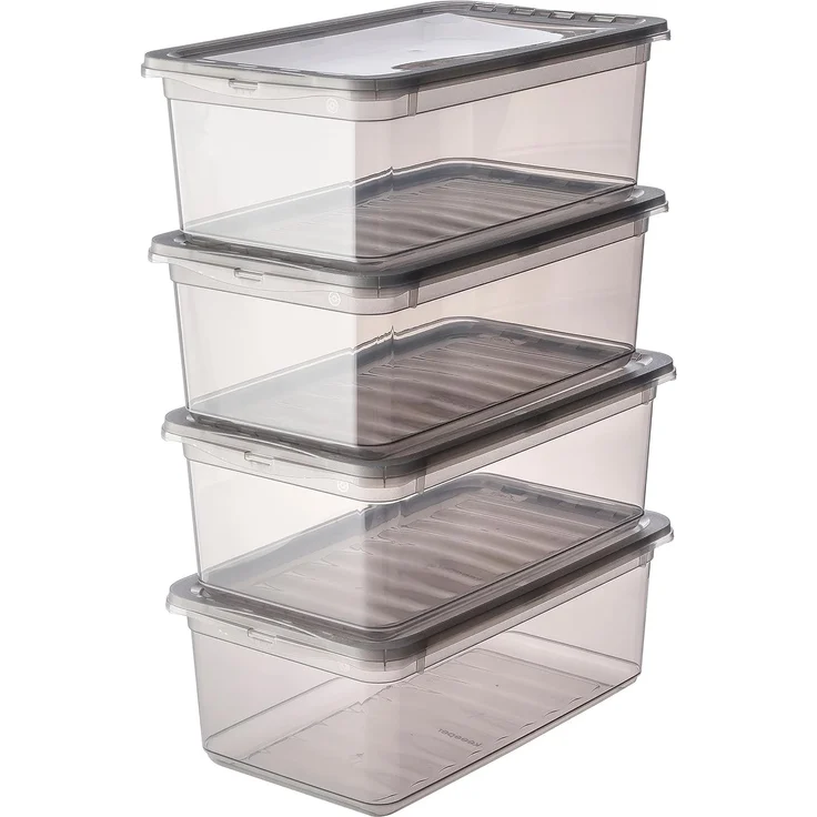keeeper Aufbewahrungsboxen mit Air Control System, 4-teiliges Set, 4x5,6 l, Bea, Transparent (Crystal Grey)