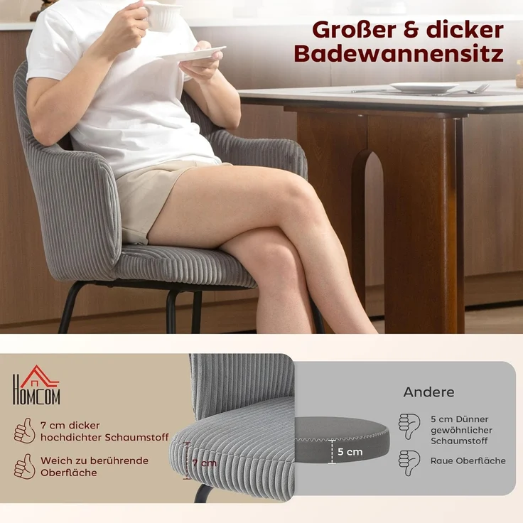 HOMCOM Esszimmerstuhl mit Armlehne, Rückenlehne, gepolsterte Sitzfäche, Stahlbeinen (Küchenstuhl, 1 St), bis 120 kg belastbar, für Küche, Esszimmer, Wohnzimmer, Grau – Bild 4