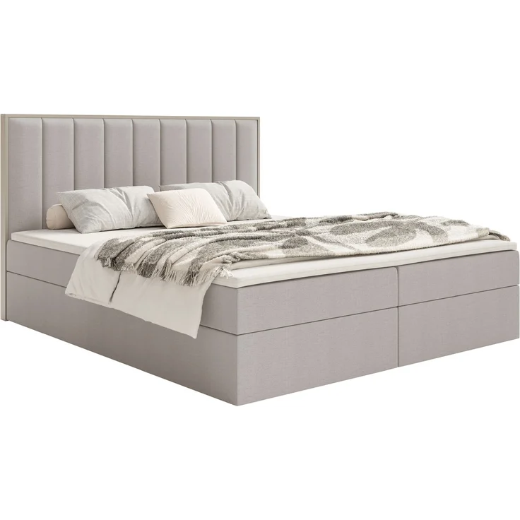 Selsey 'Togents' Boxspringbett 180x200 mit Stauraum und Topper, hydrophobe Chenille, graubeige – Bild 1