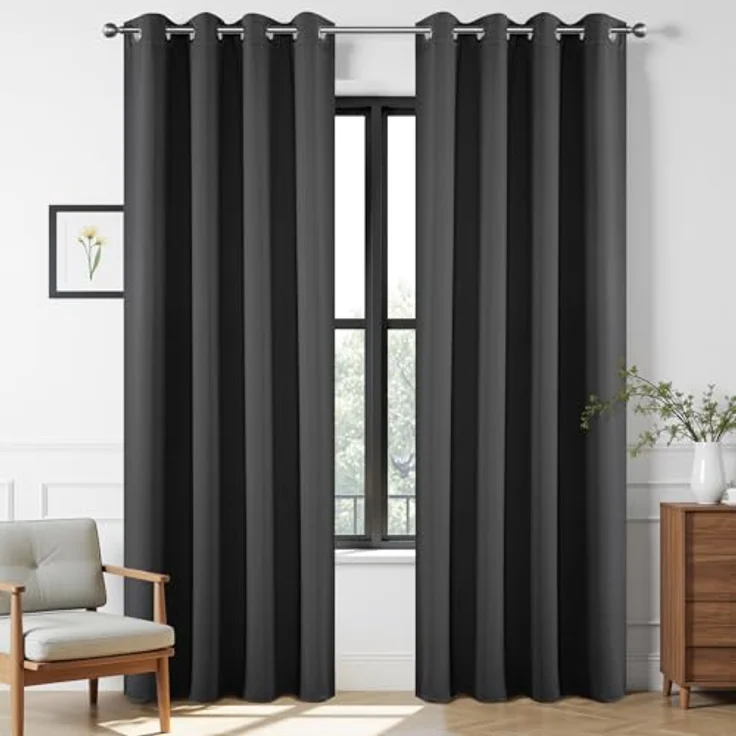 Joydeco Verdunkelungsvorhänge, 213 cm Länge, 2 Paneele, wärmeisoliert, Lange Vorhänge und Vorhänge, 2 Burgfarben, Raumverdunkelung, Vorhänge für Wohnzimmer, Schlafzimmer, Fenster (B 132 x L 213 cm, – Bild 1