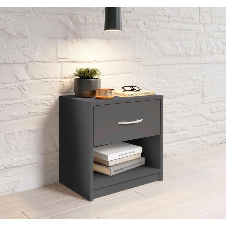 Stella Trading PEPE Nachttisch Graphit - Schlichter Nachtschrank mit einer Schublade passend zu jedem Bett & Schlafzimmer - 39 x 41 x 28 cm (B/H/T) – Bild 1