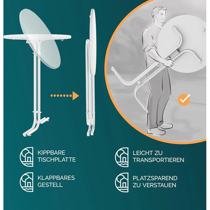 Casaria® Stehtisch Ø 70 cm Klappbar Rund Stabil Garten Hoch Holz pulverbeschichtet Metall Hochtisch Bistrotisch Partytisch Bartisch Biertisch Weiß – Bild 5