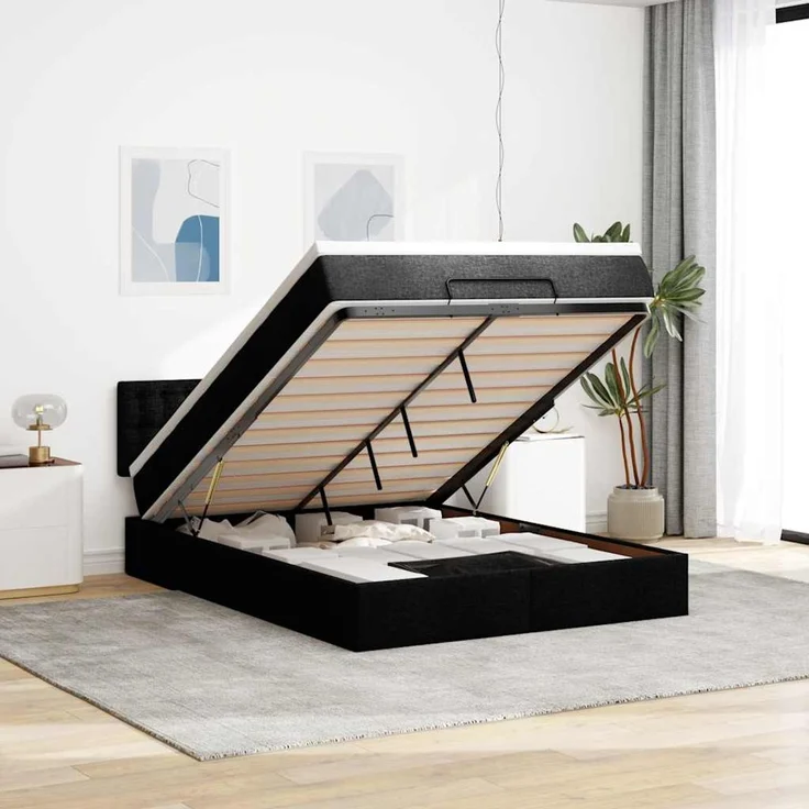 vidaXL Ottoman-Bett mit Matratze Schwarz 140x190 cm Stoff 3311624 – Bild 1