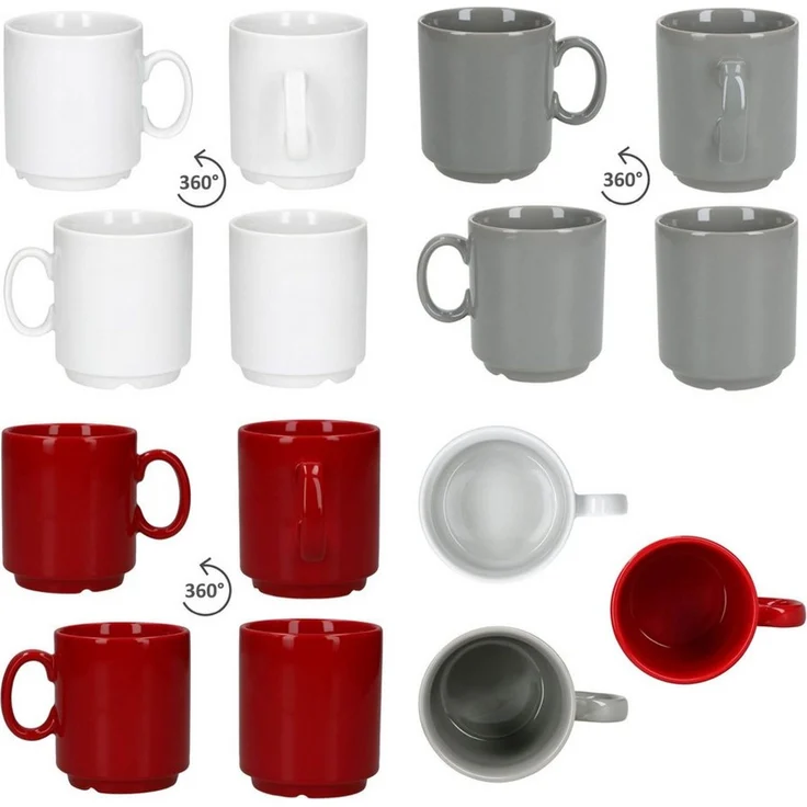 MamboCat Becher MamboCat 18x Event Trio Kaffeebecher 250ml Grau Rot Weiß stapelbar, Porzellan – Bild 3