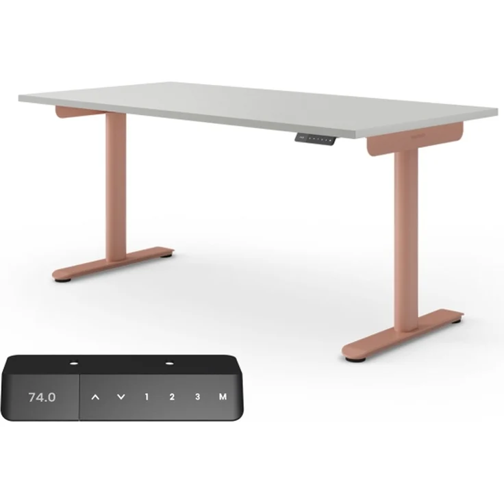 Ergotopia Desktopia One I Elektrisch höhenverstellbarer Schreibtisch I Tischplatte: 180x80cm, Grau Dekor I Gestell Apricot I Top Preis-Leistung