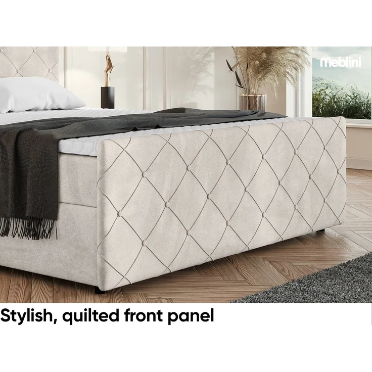 MEBLINI Boxspringbett HENRY 180x200cm - H3B/Beige Samt - mit Bettkasten - Polsterbett - Doppelbett mit Topper & Bonellfederkern-Matratze – Bild 6