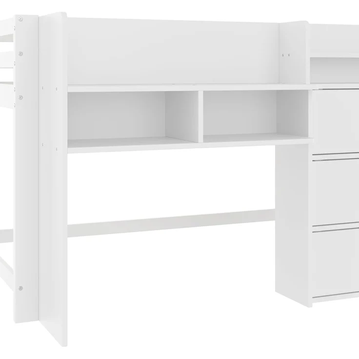 Kindereinzelbett 90×200 cm aus Massivholz und MDF mit Schreibtisch und Treppe, weiß – Bild 8
