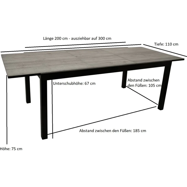 DEGAMO FARO Garten-Ausziehtisch, Alu + Keramikoptik, anthrazit/grau, 200/300x110cm – Bild 5