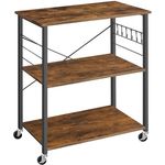 Vasagle Küchenregal auf Rollen, Servierwagen mit 3 Regalböden, Mikrowellenregal, für Minibackofen, Toaster, Wasserkocher, Metall, mit 6 Haken, Industrie-Design,40 x 80 x 82,5 cm (T x B x H), Vintagebraun-Schwarz von Songmics