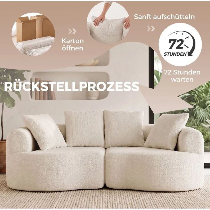 HOMCOM 3-Sitzer-Sofa, Polyester, Cremeweiß, 207 x 107 x 62 cm – Bild 7