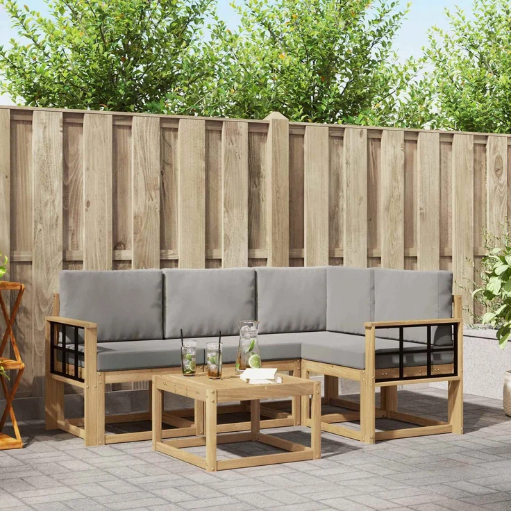 vidaXL Outdoor-Sofagarnitur 5 stk. 4-Sitzer Weiß und Hellgrau 3387605 – Bild 1