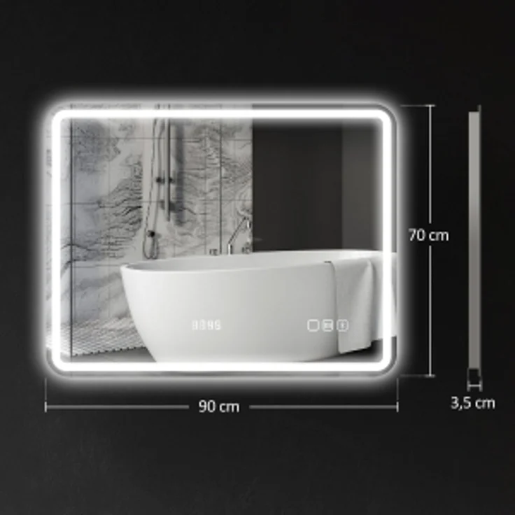 Badspiegel 70x90x3.5 cm mit LED-Beleuchtung, Bluetooth und Antibeschlagfunktion, Silber – Bild 3