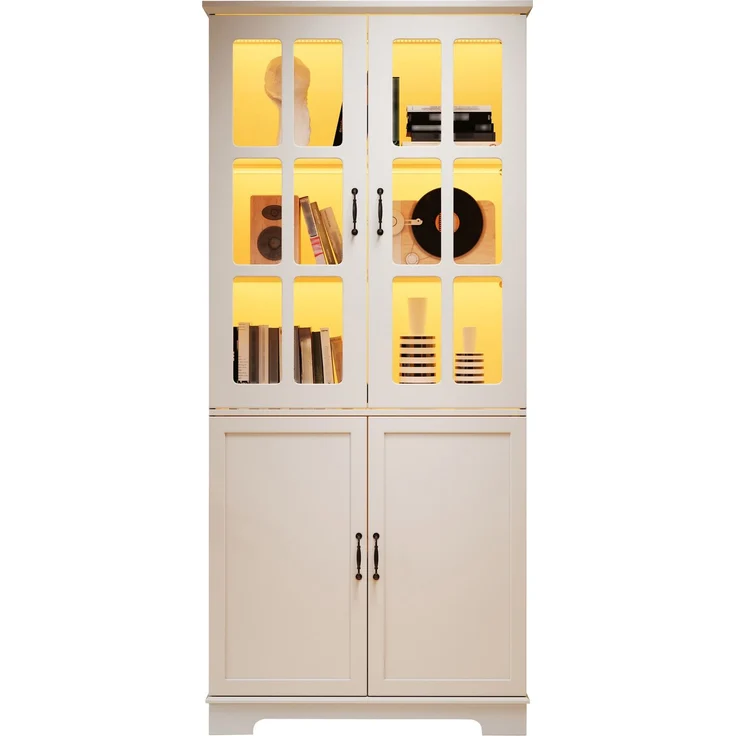 DESVIAE Vitrine mit LED-Beleuchtung und Glastüren 80x180x38 cm Spanplatte Weiß – Bild 7