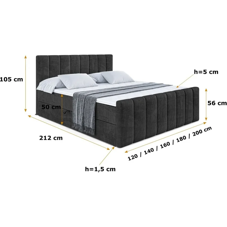 ALTDECOR Boxbett OTTA-Z (Multipocket-Matratze H4, H3 Matratze Bonellfederung, Topper, Kopfteil), Doppelbett mit Fußteil – Bild 2