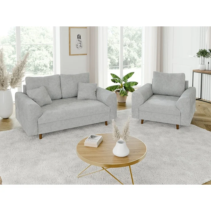 S-Style Möbel 2-Sitzer Sofa Kristian mit Braun Holzfüßen aus Chenille-Stoff, mit Wellenfederung – Bild 3
