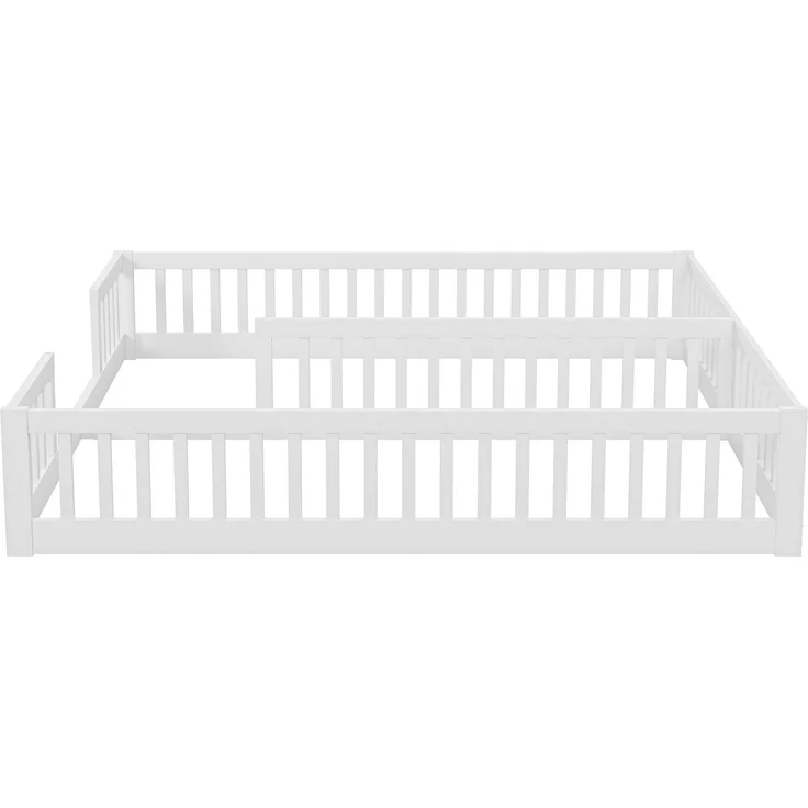 Merax 90 x 200 cm Kinderbett mit Gitter, Ohne Lattenrost (ohne Matratze), für Familien mit zwei Kindern, Kiefernholz, Minimalistischer Stil, Weiß – Bild 6