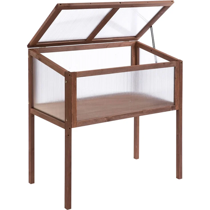 MELAYR, Hochbeet aus Holz Frühbeet 90 x 50 x 93 cm Gewächstisch mit Abdeckung wetterfes Kräuterbeet Pflanzkasten, Braun – Bild 2