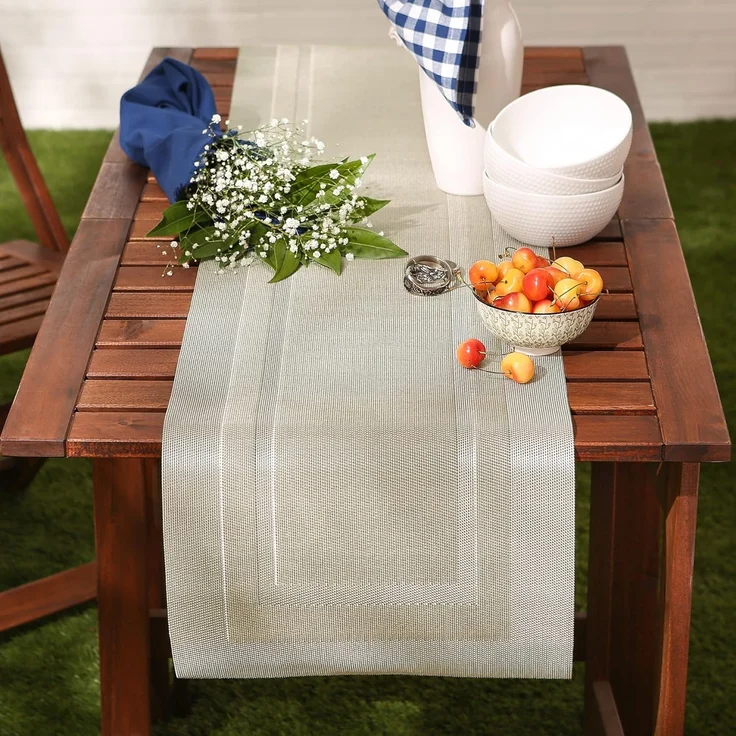 DII PVC Tischläufer für drinnen und draußen, gewebt, 35,6x182,9 cm, Champagner – Bild 3