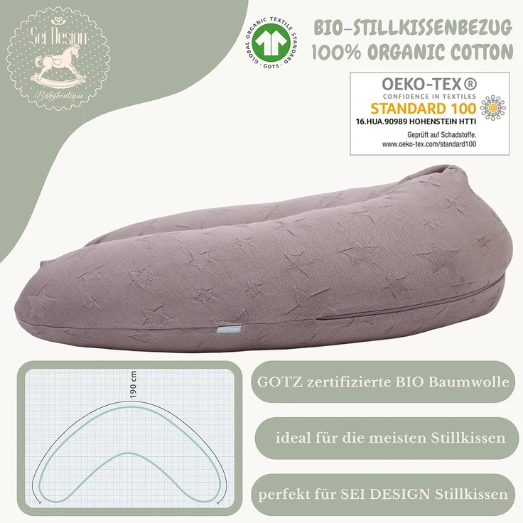 sei Design Stillkissenbezug 100% Baumwolle passend für Stillkissen XXL, Bezug für Schwangerschaftskissen, Seitenschläferkissen 190x30 cm, mit Reißverschluss, waschbar und Schadstoffgeprüft – Bild 2