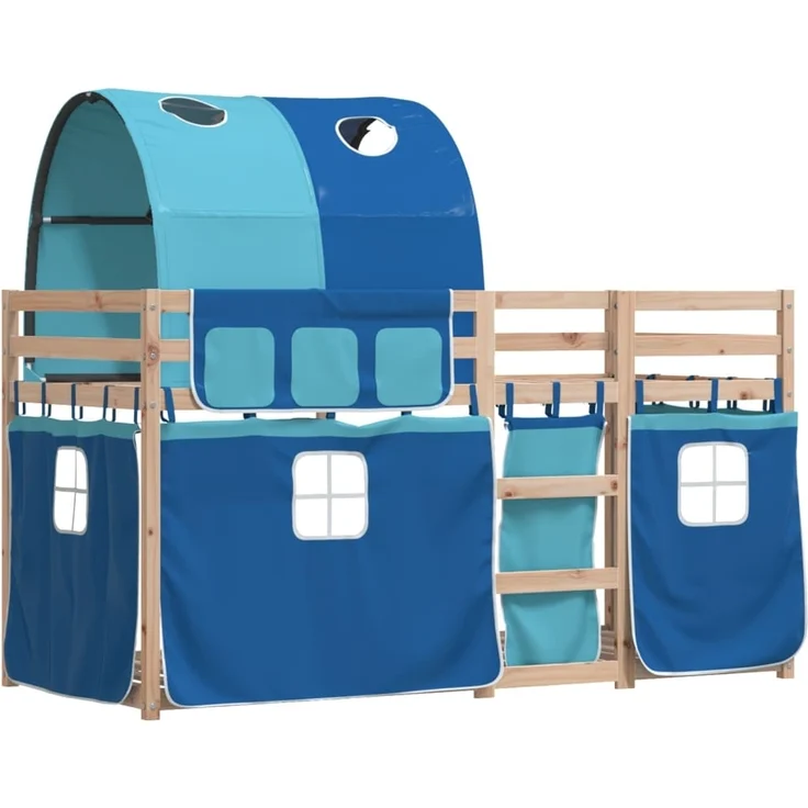vidaXL Etagenbett mit Vorhängen Blau 90x190 cm Massivholz Kiefer 3284028 – Bild 2