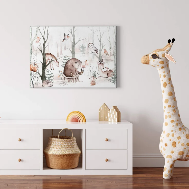 Wildtiere Leinwandbild Kinderzimmer Braun Beige Weiß 70x50 DD123091 Wandbild – Bild 2