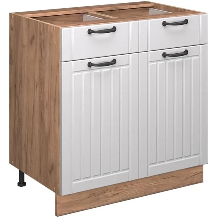 Küchenunterschrank Fame-Line Weiß Landhaus 80 cm , AP Eiche Vicco – Bild 1