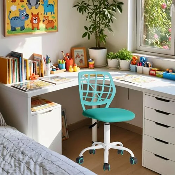 FurnitureR Bunter Schreibtischstuhl, moderner höhenverstellbarer Computerstuhl ohne Armlehnen, ergonomischer Drehstuhl für Kinderzimmer und Home Office – Bild 3
