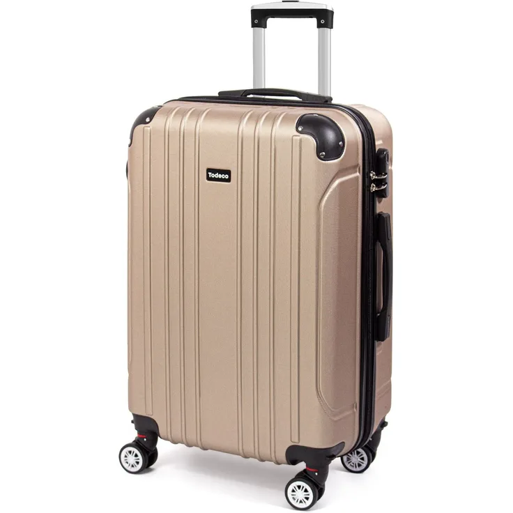 Todeco Mittelgroßer Koffer Trolley 68cm, Zwillingsrollen Reisekoffer Koffer Trolleys, 4 Rollen Leicht Hartschale aus ABS Aufgabegepäck, 68x45x26cm, 66 Liter, Champagner