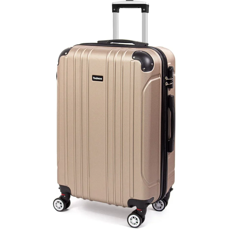 Todeco Mittelgroßer Koffer Trolley 68cm, Zwillingsrollen Reisekoffer Koffer Trolleys, 4 Rollen Leicht Hartschale aus ABS Aufgabegepäck, 68x45x26cm, 66 Liter, Champagner – Bild 1