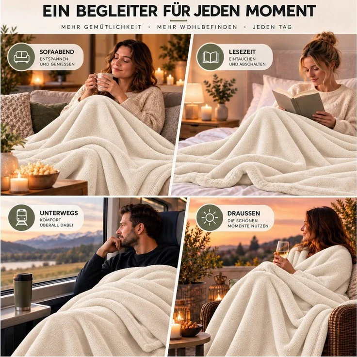 Wohndecke Kuscheldecke 260 g/m², flauschige Wohndecke, Fleecedecke, Oeko-Tex, Komfortec – Bild 3