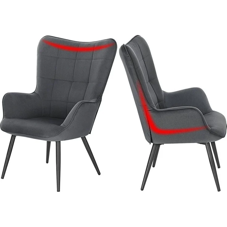 WOLTU Relaxsessel Lehnstühle Vintager Retro Sessel Polstersessel mit Hocker Fernsehsessel Ohrensessel Cordsamt Dunkelgrau SKS28dgr – Bild 3