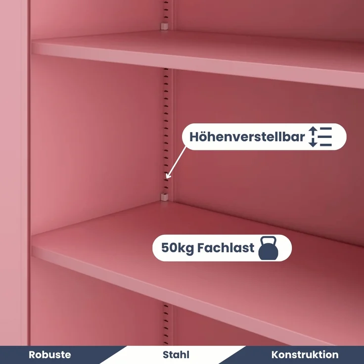 Aktenschrank abschließbar KADO - 5 Ebenen verstellbar, Flügeltüren | Metallschrank Werkstatt Mehrzweckschrank Büroschrank aus Stahl Werkzeugschrank, 185x45x40cm Rosa – Bild 4
