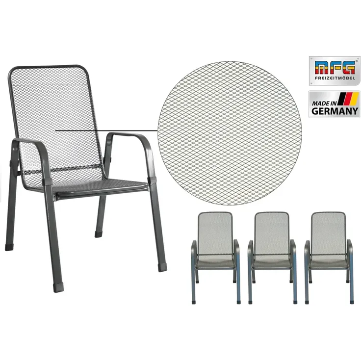 MFG 'Mec-Stor' Streckmetall-Stapelstuhl 4-er Set, Metall anthrazit, 96 x 73 x 57 cm – Bild 5