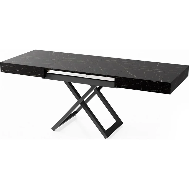 WFL GROUP Couchtisch Cavetta U höhenverstellbar ausziehbar mit schwarzen Metallbeinen (erhältlich in einer Größe – 120 x 80 x 27-76 cm, ausziehbar auf 200 cm), industrial Tisch in Holzoptik für Küche, Esszimmer oder Wohnzimmer – Bild 3