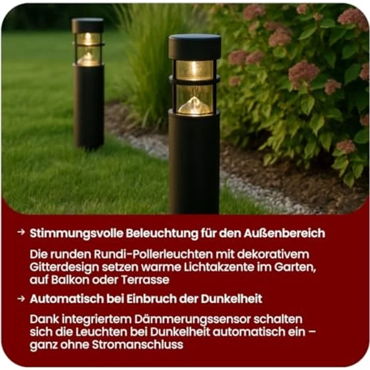LED-Solar-Wegeleuchte "Rundi", 2er Set, schwarz, 7 x 28 cm, – Bild 5