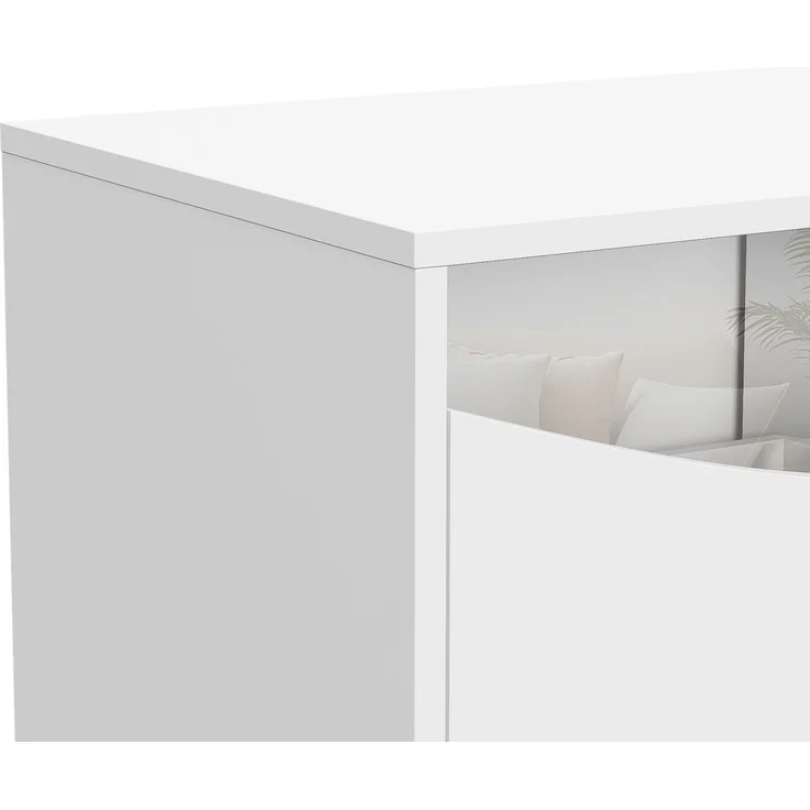 TV-Schrank mit LED, Lowboard 180 cm, Fernsehtisch weiß, Glasfront, Stauraum, Kabeldurchführung, Wohnzimmer – Bild 9