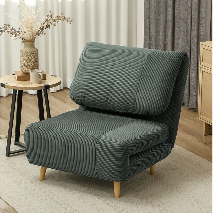 Schlafsessel mit Kordbezug, 2-in-1-Funktion, 82x89x83 cm, Grün