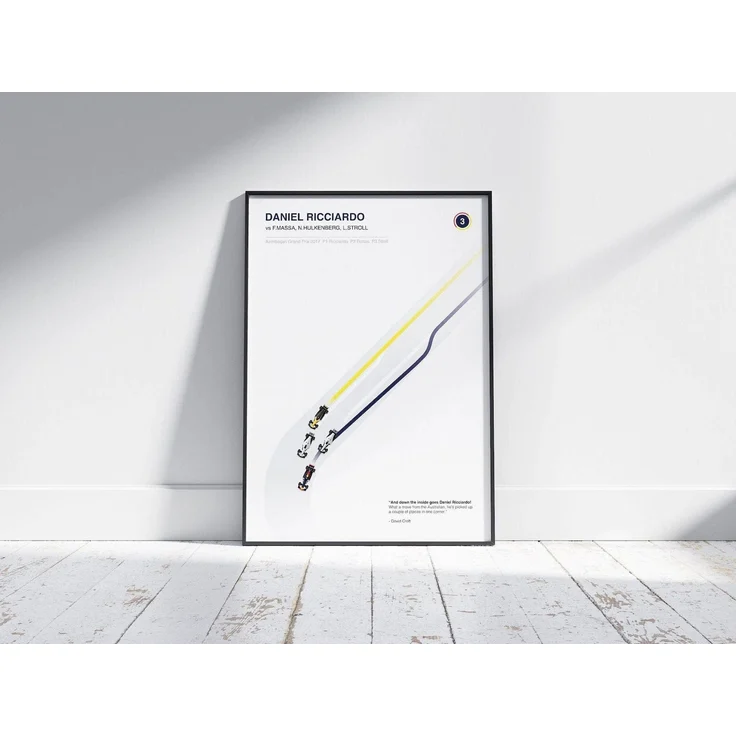 Poster Formel 1 Überholmanöver Linien Kurve Windschatten Rennstrecke Rennfahrer Rennwagen · Deko Print ohne Rahmen - E Ricciardo / 60x90 cm – Bild 4