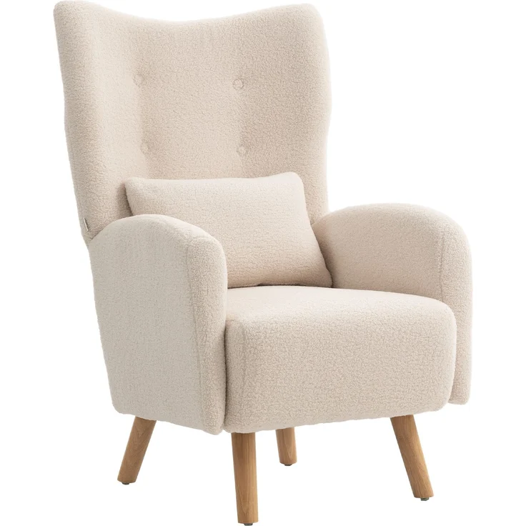 Akzentstuhl, Polstersessel mit Plüschbezug, Schaumstoffkissen, Ohrensessel, Beige--Beige--106x72x77cm--YOUDENOVA – Bild 2