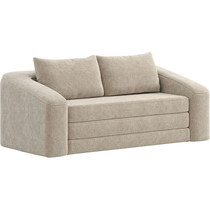 skølm 'Fjäll' Schlafsofa 2 Sitzer mit 2 Kissen, beige, Teddy-Bouclé Sofa ausklappbar, mit Liegefunktion, vakuumverpackt ohne Aufbau – Bild 12