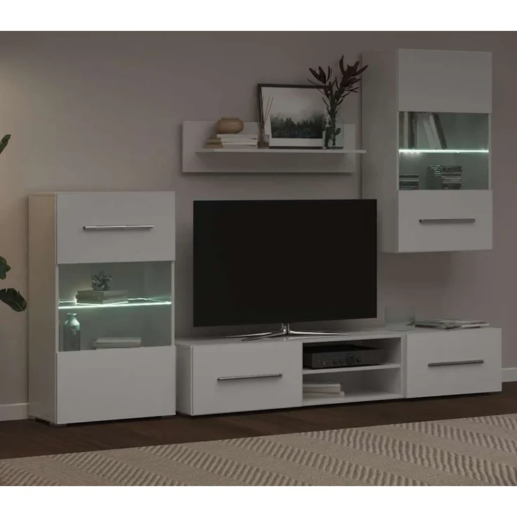vidaXL 5-tlg. Wohnwand mit LED-Beleuchtung Mattweiß Holzwerkstoff 3324229 – Bild 3