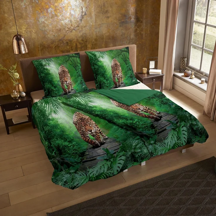 JACK Bettwäsche 135x200cm Amazonas Dschungel Jaguar, Microfaser, 2 teilig, in erfrischendem Grün – Bild 2